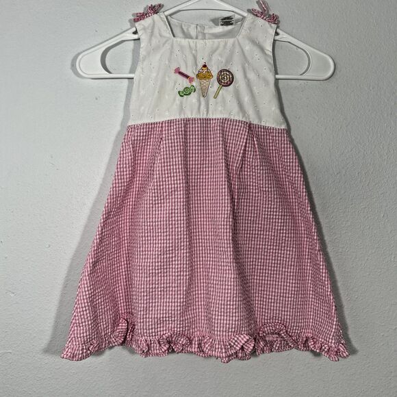 Vtg Fisher Price Dress Kids 3T Pink Ruffle Trim Sleeveless Gingham Seersucker